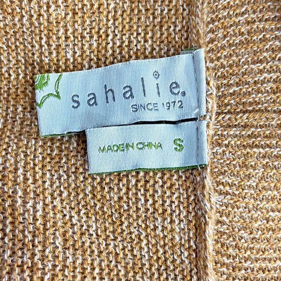 Sahalie Open Front Cardigan Size S Light Warm Brown Cotton Blend Long Sleeves - Picture 6 of 7